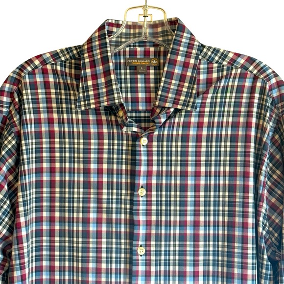 Peter Millar Summer Comfort Long Sleeve Checkered Plaid Lightweight Shirt sz L - Picture 1 of 4
